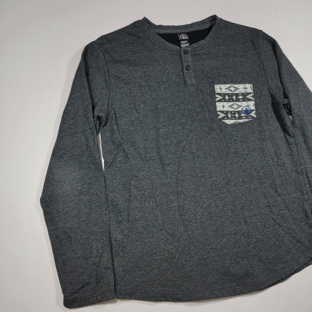 Volcom Thin Long Sleeve Henley Sweater - Grey - Tribal Chest Pocket - Medium - Picture 5 of 11